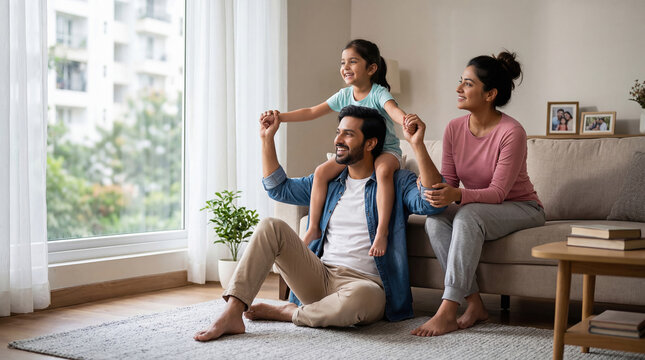 Happy Indian Family Enjoying Playful Moments in Their Living Room