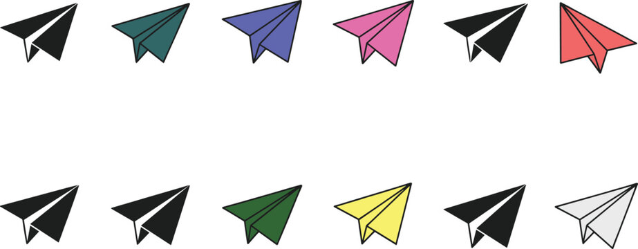 Set of paper plane icons in different colors showing message sending communication symbol vector illustration collection minimal modern design style