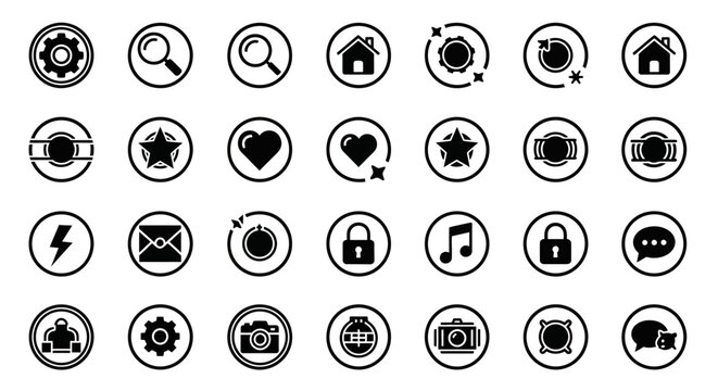 Black security, icon set, 25 lock, safety, web, app symbols, minimalist design