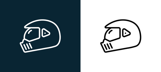 Fototapeta premium Two-color helmet outline icon pair in black and white, editable stroke vector illustration for web, mobile apps, UI design, branding, and print from motor sports