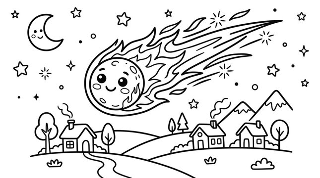 Smiling Meteor with Fiery Tail.