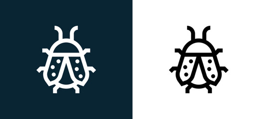 Two-color ladybug outline icon pair in black and white, editable stroke vector illustration for web, mobile apps, UI design, branding, and print from nature © MacroOne