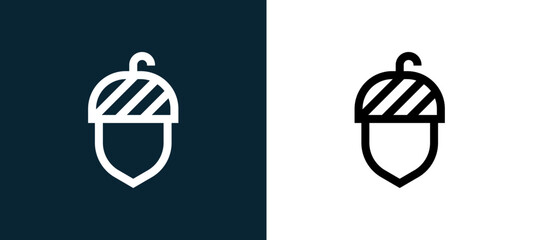 Two-color acorn outline icon pair in black and white, editable stroke vector illustration for web, mobile apps, UI design, branding, and print from nature © MacroOne
