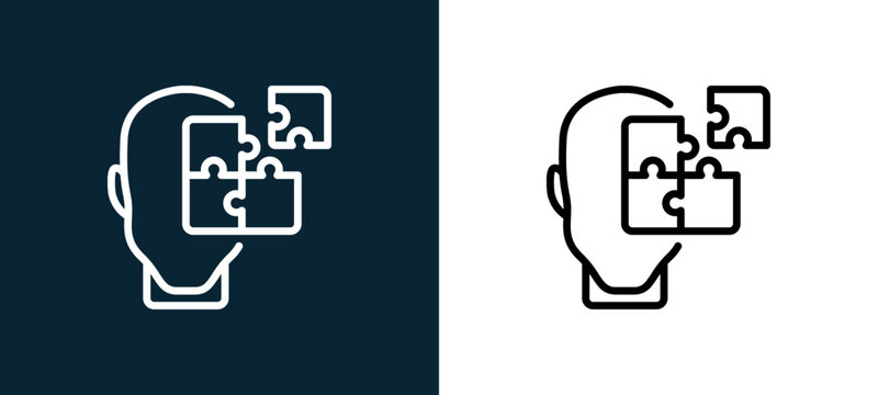 Two-color autism outline icon pair in black and white, editable stroke vector illustration for web, mobile apps, UI design, branding, and print from human mind