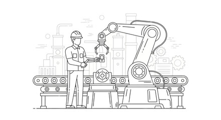 Obraz premium Man working with robotic arm machine.