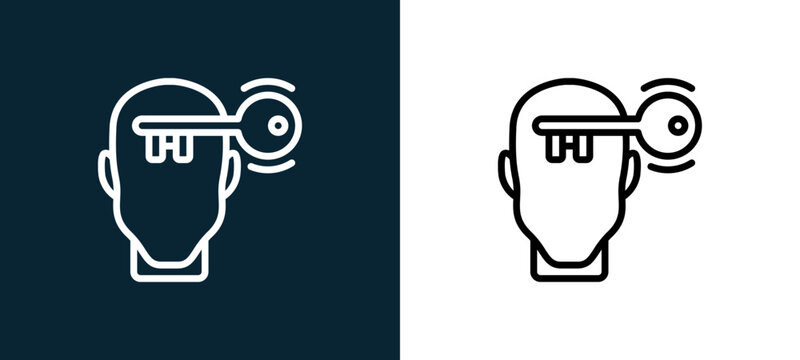 Two-color open mind outline icon pair in black and white, editable stroke vector illustration for web, mobile apps, UI design, branding, and print from human mind