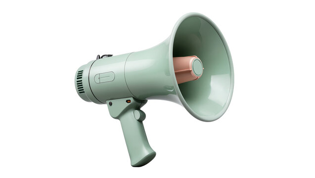 Pale green megaphone with pink microphone element, isolated on transparent background