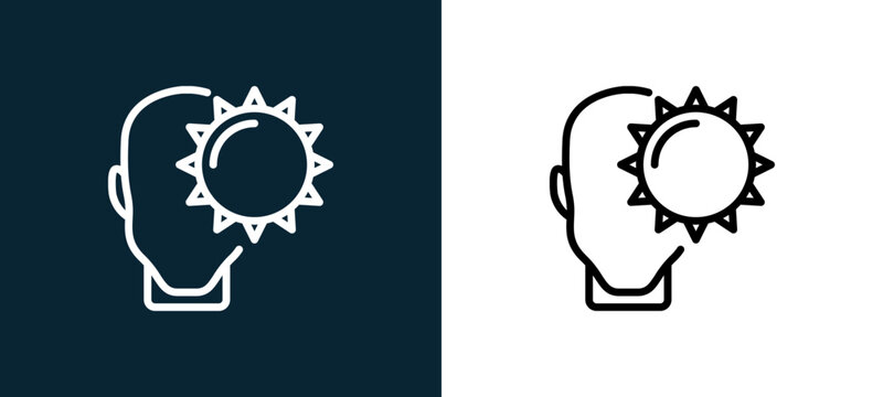 Two-color happy outline icon pair in black and white, editable stroke vector illustration for web, mobile apps, UI design, branding, and print from human mind