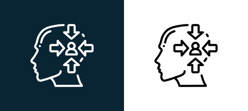 Two-color introvert outline icon pair in black and white, editable stroke vector illustration for web, mobile apps, UI design, branding, and print from human mind