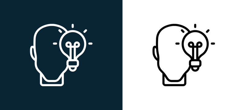 Two-color idea outline icon pair in black and white, editable stroke vector illustration for web, mobile apps, UI design, branding, and print from human mind