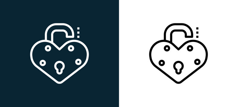 Two-color lock outline icon pair in black and white, editable stroke vector illustration for web, mobile apps, UI design, branding, and print from love