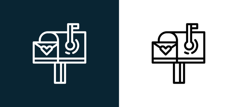 Two-color mail box outline icon pair in black and white, editable stroke vector illustration for web, mobile apps, UI design, branding, and print from love