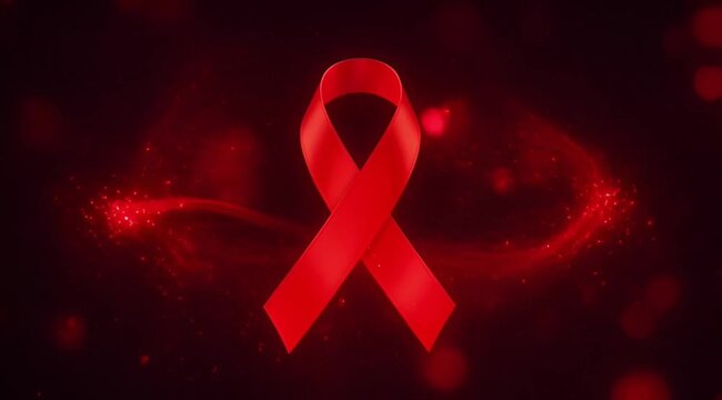 A vibrant red AIDS and HIV awareness ribbon 