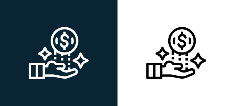 Two-color money outline icon pair in black and white, editable stroke vector illustration for web, mobile apps, UI design, branding, and print from finance