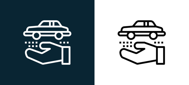 Two-color car outline icon pair in black and white, editable stroke vector illustration for web, mobile apps, UI design, branding, and print from finance