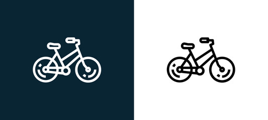 Fototapeta premium Two-color bicycle outline icon pair in black and white, editable stroke vector illustration for web, mobile apps, UI design, branding, and print from bicycle