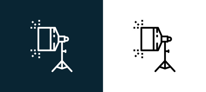 Two-color light box outline icon pair in black and white, editable stroke vector illustration for web, mobile apps, UI design, branding, and print from photo