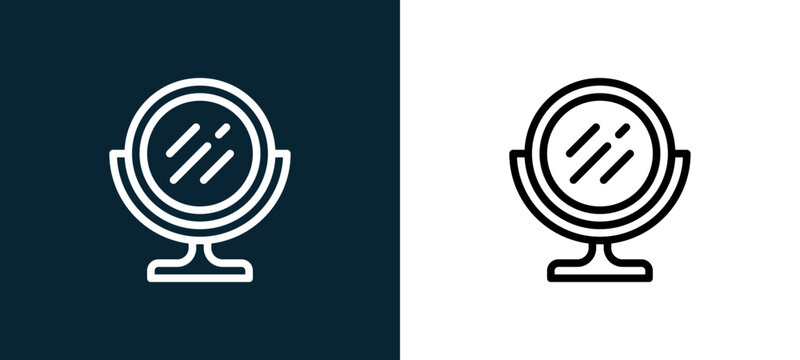 Two-color mirror outline icon pair in black and white, editable stroke vector illustration for web, mobile apps, UI design, branding, and print from furnitures