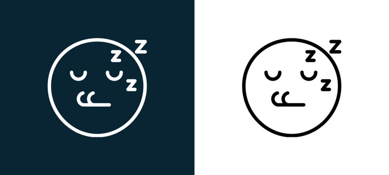 Two-color sleep outline icon pair in black and white, editable stroke vector illustration for web, mobile apps, UI design, branding, and print from classics