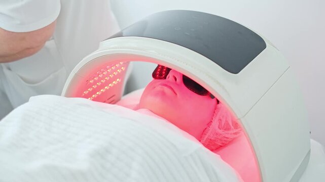 Client receives a relaxing LED Light Therapy treatment for effective facial cleansing and acne reduction in a soothing spa environment.