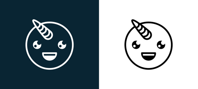 Two-color unicorn outline icon pair in black and white, editable stroke vector illustration for web, mobile apps, UI design, branding, and print from classics