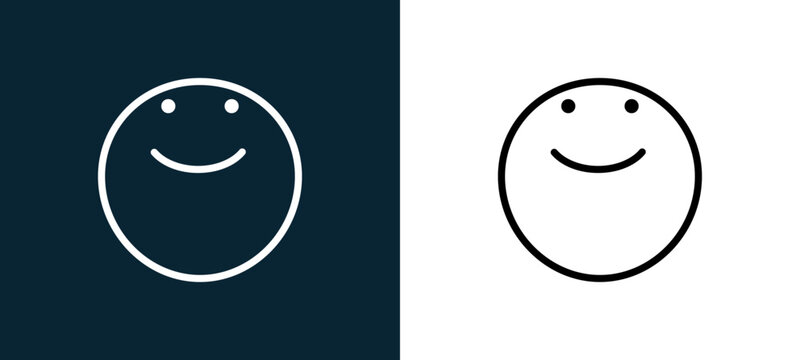 Two-color happy outline icon pair in black and white, editable stroke vector illustration for web, mobile apps, UI design, branding, and print from classics