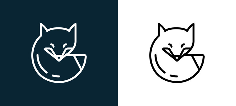 Two-color fox outline icon pair in black and white, editable stroke vector illustration for web, mobile apps, UI design, branding, and print from seasons