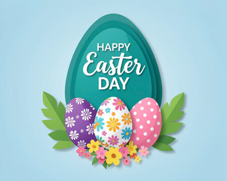 A digital illustration celebrating Easter, with the words HAPPY Easter DAY prominently displayed in white