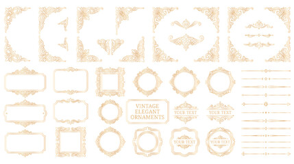 Golden elegant ornate decorative flourishes and frames collection. © Amir