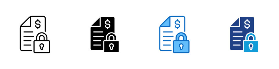 Secure Invoice Multiple Style Icon Design Vector - Document with dollar sign and padlock representing secure transactions, financial protection, and encrypted billing © sahila