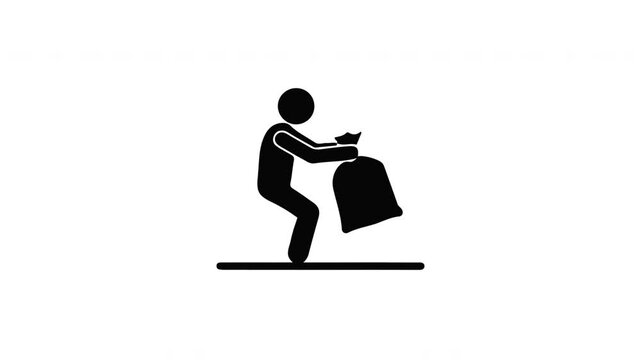 Person Throwing Trash into Garbage Bag Icon Animation Simple Stick Figure Loop