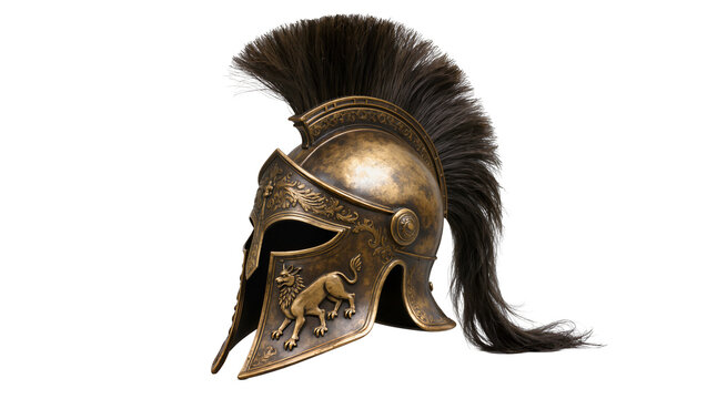 Ancient Greek Corinthian helmet with horsehair crest, isolated on transparent background