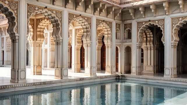 Traditional Mughal Wedding Card Design, Invitation template with place for text. Beautiful had painted template