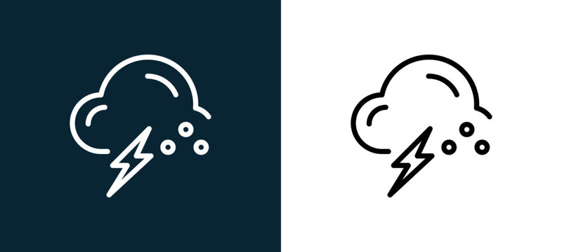 Two-color storm outline icon pair in black and white, editable stroke vector illustration for web, mobile apps, UI design, branding, and print from weather