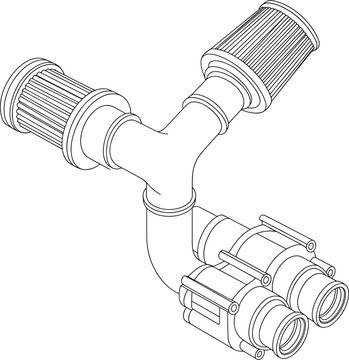 Dual Carburetor Air Intake System with Filters Line Art Automotive Part