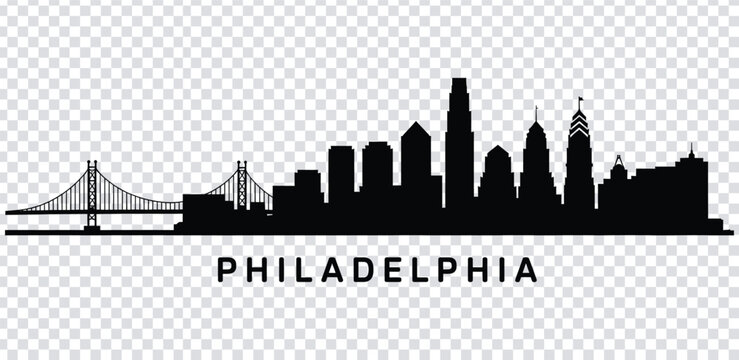 Vector illustration philadelphia city skyline with ben franklin bridge silhouette