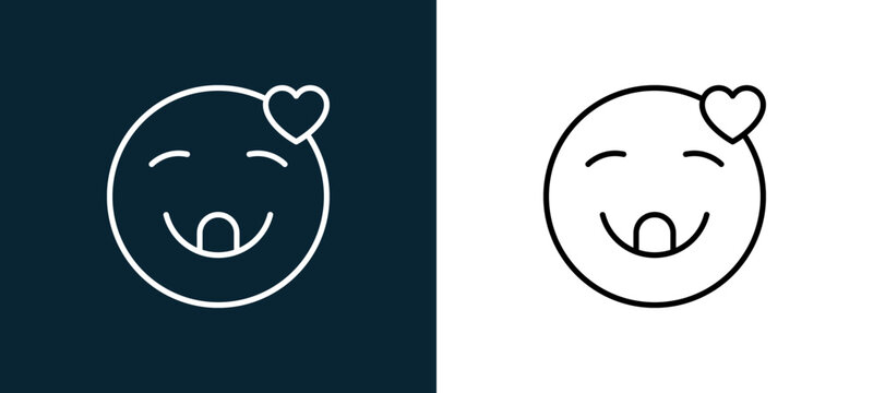 Two-color blushing outline icon pair in black and white, editable stroke vector illustration for web, mobile apps, UI design, branding, and print from emoji