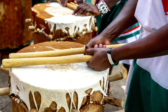 Band of Kenyan drummers and gymnasts performing in Nairobi, Kenya