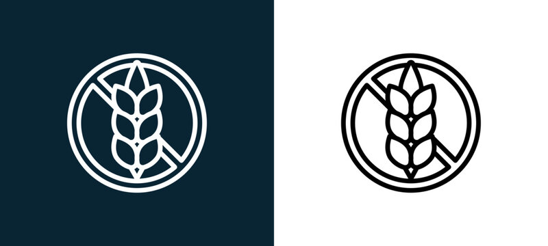 Two-color gluten outline icon pair in black and white, editable stroke vector illustration for web, mobile apps, UI design, branding, and print from diet and nutrition