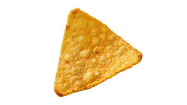 Crispy golden corn tortilla chip a single triangular snack, isolated on transparent background