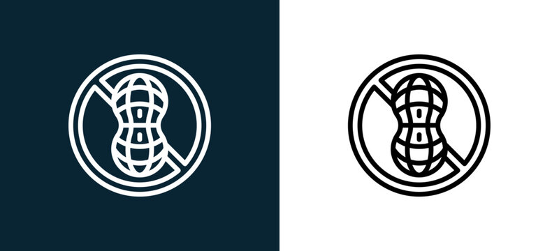 Two-color nut outline icon pair in black and white, editable stroke vector illustration for web, mobile apps, UI design, branding, and print from diet and nutrition