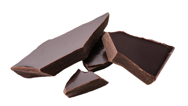 Dark chocolate pieces with rough edges, isolated on transparent background