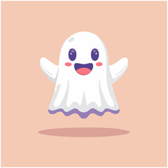 Fototapeta premium Cute Cartoon Ghost Flying Happy - Halloween Character Illustration, Spooky Graphic Design element for Kids Party, Autumn Season Decoration and Trick or Treat Celebration (Vector Art)