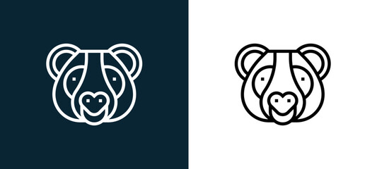 Two-color panda bear outline icon pair in black and white, editable stroke vector illustration for web, mobile apps, UI design, branding, and print from animal head © MacroOne