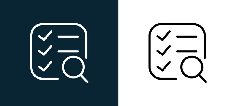 Two-color list outline icon pair in black and white, editable stroke vector illustration for web, mobile apps, UI design, branding, and print from interaction set