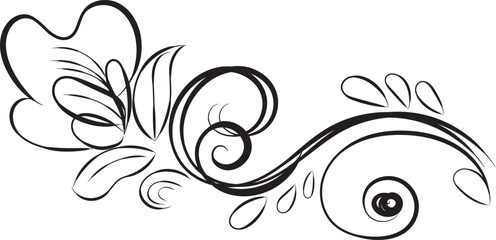 Fototapeta premium Vintage black and white abstract floral vector design featuring ornate swirls and nature-inspired leaf ornaments in a scroll pattern silhouette for a decorative tattoo illustration element
