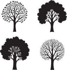 Obraz premium Four different tree silhouettes in black and white