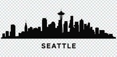 Vector illustration black silhouette of seattle city skyline with space needle © MdshakiburRahman