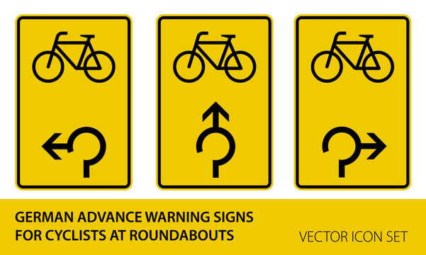 German Advance warning signs for cyclists at roundabouts