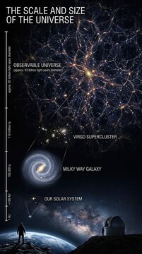Universe depicting immense cosmic scale, charting vast spatial size, revealing celestial system, presenting observable domain, showing fundamental structure, explaining astronomical magnitude.